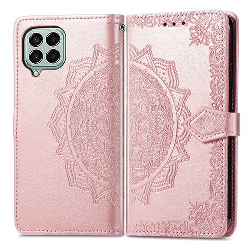 Leather Case Stands Fashionable Pattern Flip Cover Holder for Samsung Galaxy M33 5G Rose Gold