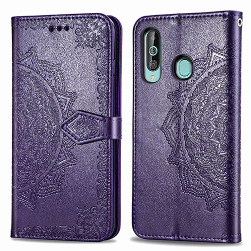 Leather Case Stands Fashionable Pattern Flip Cover Holder for Samsung Galaxy M40 Purple