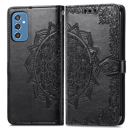 Leather Case Stands Fashionable Pattern Flip Cover Holder for Samsung Galaxy M52 5G Black