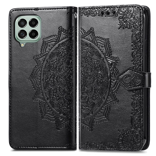 Leather Case Stands Fashionable Pattern Flip Cover Holder for Samsung Galaxy M53 5G Black