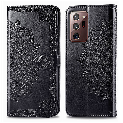 Leather Case Stands Fashionable Pattern Flip Cover Holder for Samsung Galaxy Note 20 Ultra 5G Black