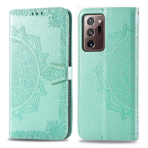 Leather Case Stands Fashionable Pattern Flip Cover Holder for Samsung Galaxy Note 20 Ultra 5G Green