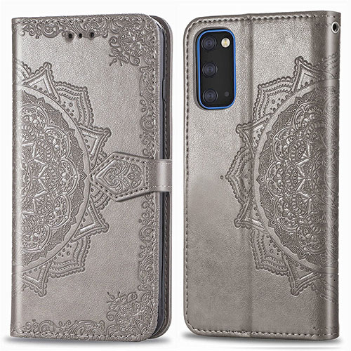 Leather Case Stands Fashionable Pattern Flip Cover Holder for Samsung Galaxy S20 5G Gray