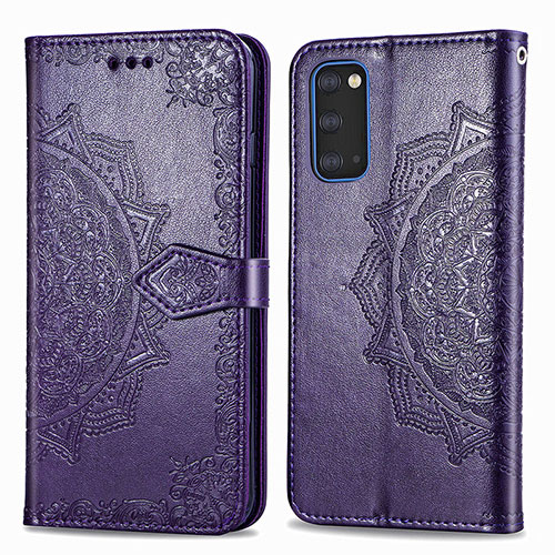 Leather Case Stands Fashionable Pattern Flip Cover Holder for Samsung Galaxy S20 5G Purple