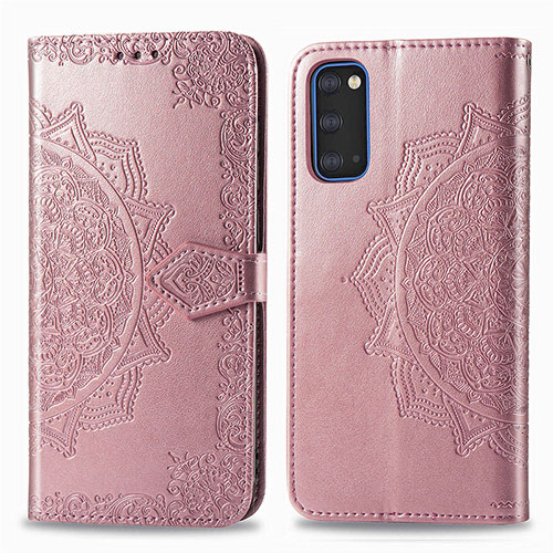 Leather Case Stands Fashionable Pattern Flip Cover Holder for Samsung Galaxy S20 5G Rose Gold