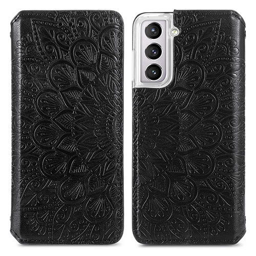 Leather Case Stands Fashionable Pattern Flip Cover Holder for Samsung Galaxy S21 FE 5G Black