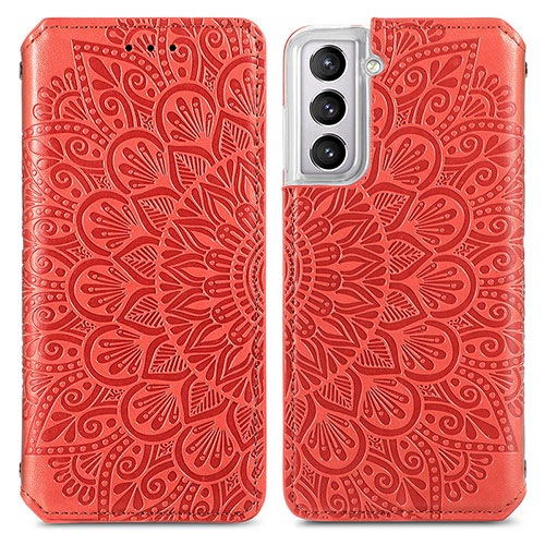 Leather Case Stands Fashionable Pattern Flip Cover Holder for Samsung Galaxy S21 Plus 5G Red