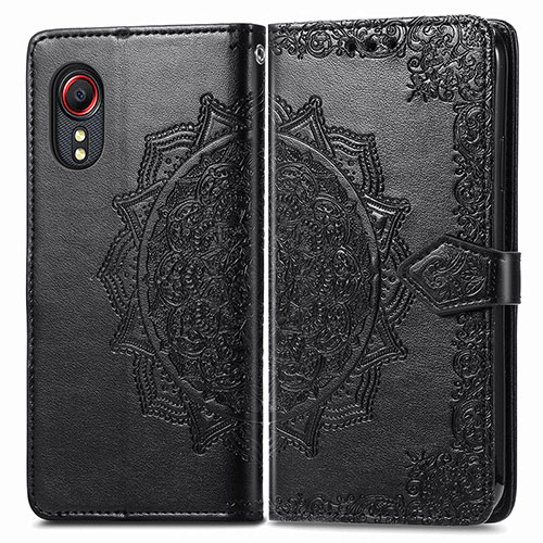 Leather Case Stands Fashionable Pattern Flip Cover Holder for Samsung Galaxy XCover 5 SM-G525F Black