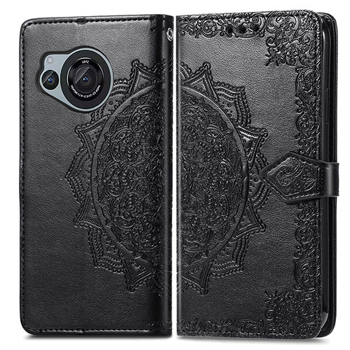 Leather Case Stands Fashionable Pattern Flip Cover Holder for Sharp Aquos R8 Black