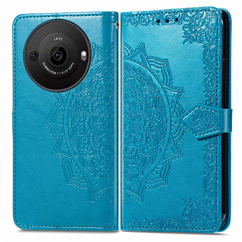 Leather Case Stands Fashionable Pattern Flip Cover Holder for Sharp Aquos R8 Pro Blue