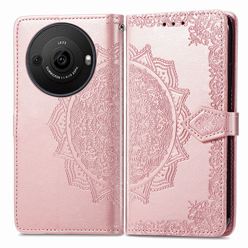 Leather Case Stands Fashionable Pattern Flip Cover Holder for Sharp Aquos R8 Pro Rose Gold