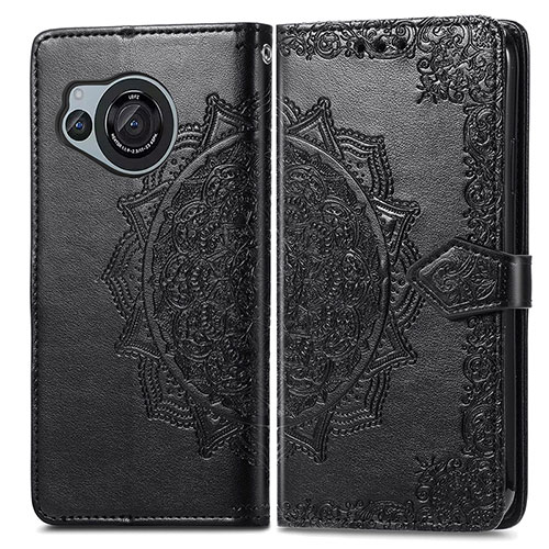 Leather Case Stands Fashionable Pattern Flip Cover Holder for Sharp Aquos R8s Black