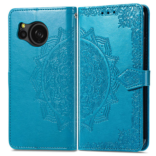 Leather Case Stands Fashionable Pattern Flip Cover Holder for Sharp Aquos Sense8 Blue