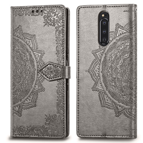 Leather Case Stands Fashionable Pattern Flip Cover Holder for Sony Xperia 1 Gray