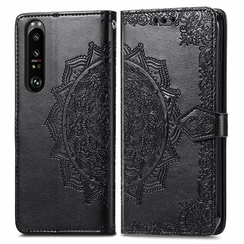 Leather Case Stands Fashionable Pattern Flip Cover Holder for Sony Xperia 1 III Black