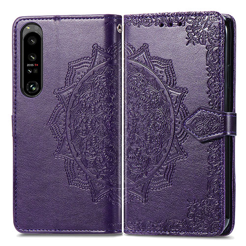 Leather Case Stands Fashionable Pattern Flip Cover Holder for Sony Xperia 1 IV Purple