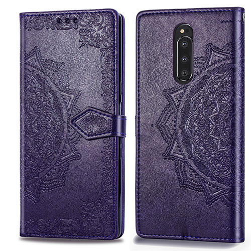 Leather Case Stands Fashionable Pattern Flip Cover Holder for Sony Xperia 1 Purple