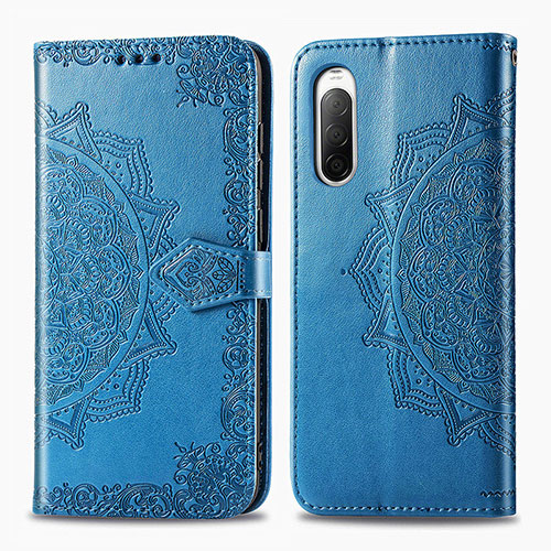 Leather Case Stands Fashionable Pattern Flip Cover Holder for Sony Xperia 10 II Blue