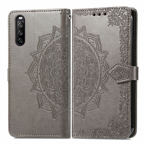 Leather Case Stands Fashionable Pattern Flip Cover Holder for Sony Xperia 10 III SO-52B Gray