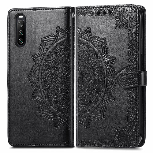 Leather Case Stands Fashionable Pattern Flip Cover Holder for Sony Xperia 10 III SOG04 Black