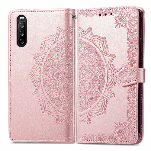 Leather Case Stands Fashionable Pattern Flip Cover Holder for Sony Xperia 10 III SOG04 Rose Gold