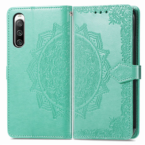 Leather Case Stands Fashionable Pattern Flip Cover Holder for Sony Xperia 10 IV Green