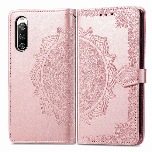 Leather Case Stands Fashionable Pattern Flip Cover Holder for Sony Xperia 10 IV SO-52C Rose Gold