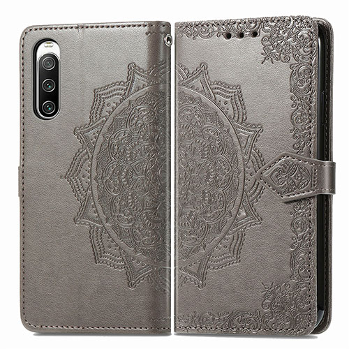 Leather Case Stands Fashionable Pattern Flip Cover Holder for Sony Xperia 10 IV SOG07 Gray