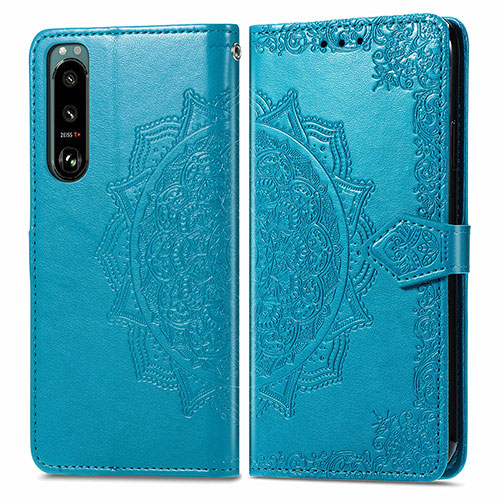 Leather Case Stands Fashionable Pattern Flip Cover Holder for Sony Xperia 5 III Blue