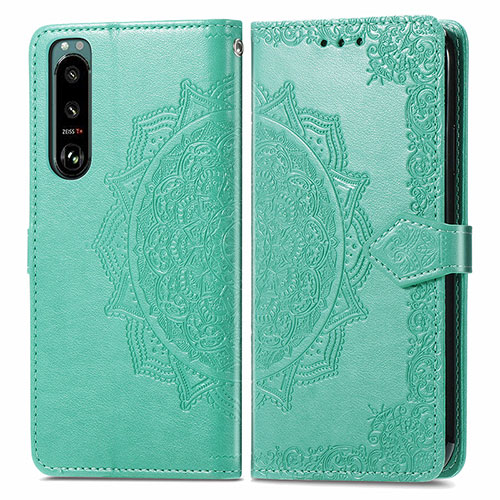 Leather Case Stands Fashionable Pattern Flip Cover Holder for Sony Xperia 5 III Green