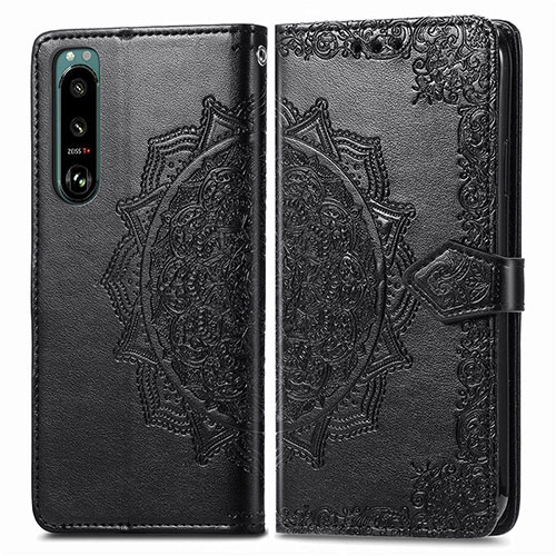 Leather Case Stands Fashionable Pattern Flip Cover Holder for Sony Xperia 5 IV Black