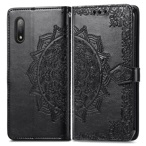 Leather Case Stands Fashionable Pattern Flip Cover Holder for Sony Xperia Ace II Black