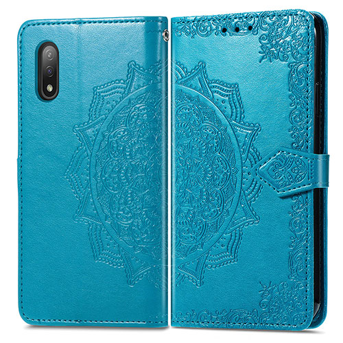 Leather Case Stands Fashionable Pattern Flip Cover Holder for Sony Xperia Ace II SO-41B Blue