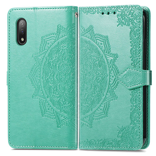 Leather Case Stands Fashionable Pattern Flip Cover Holder for Sony Xperia Ace II SO-41B Green