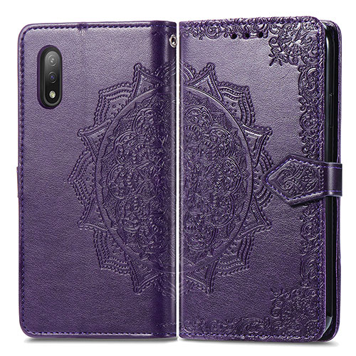 Leather Case Stands Fashionable Pattern Flip Cover Holder for Sony Xperia Ace II SO-41B Purple