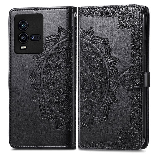 Leather Case Stands Fashionable Pattern Flip Cover Holder for Vivo iQOO 10 5G Black