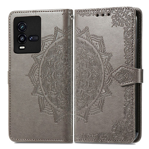 Leather Case Stands Fashionable Pattern Flip Cover Holder for Vivo iQOO 10 5G Gray