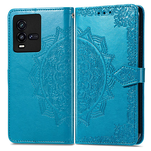 Leather Case Stands Fashionable Pattern Flip Cover Holder for Vivo iQOO 9T 5G Blue