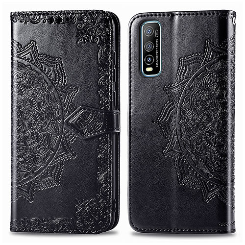 Leather Case Stands Fashionable Pattern Flip Cover Holder for Vivo iQOO U1 Black