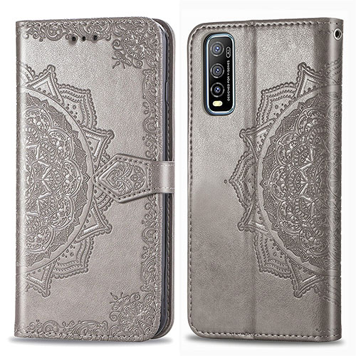 Leather Case Stands Fashionable Pattern Flip Cover Holder for Vivo iQOO U1 Gray