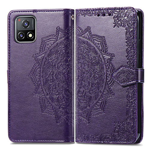 Leather Case Stands Fashionable Pattern Flip Cover Holder for Vivo iQOO U3 5G Purple