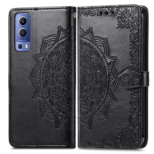 Leather Case Stands Fashionable Pattern Flip Cover Holder for Vivo iQOO Z3 5G Black