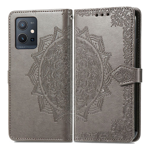 Leather Case Stands Fashionable Pattern Flip Cover Holder for Vivo iQOO Z6 5G Gray