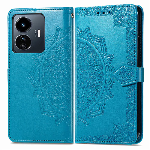 Leather Case Stands Fashionable Pattern Flip Cover Holder for Vivo iQOO Z6 Lite 5G Blue