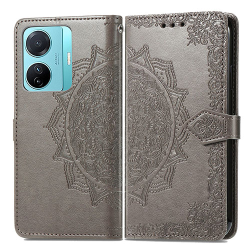 Leather Case Stands Fashionable Pattern Flip Cover Holder for Vivo iQOO Z6 Pro 5G Gray