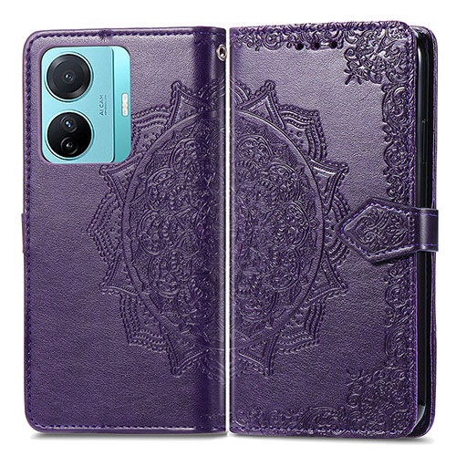 Leather Case Stands Fashionable Pattern Flip Cover Holder for Vivo iQOO Z6 Pro 5G Purple