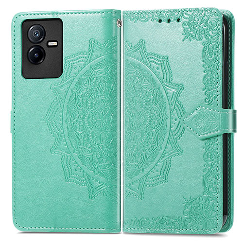 Leather Case Stands Fashionable Pattern Flip Cover Holder for Vivo iQOO Z6x Green
