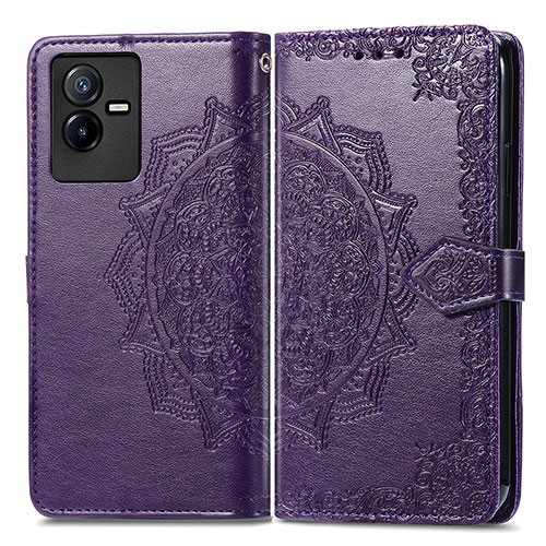 Leather Case Stands Fashionable Pattern Flip Cover Holder for Vivo iQOO Z6x Purple