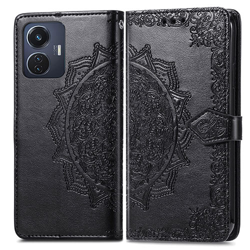 Leather Case Stands Fashionable Pattern Flip Cover Holder for Vivo T1 4G Black