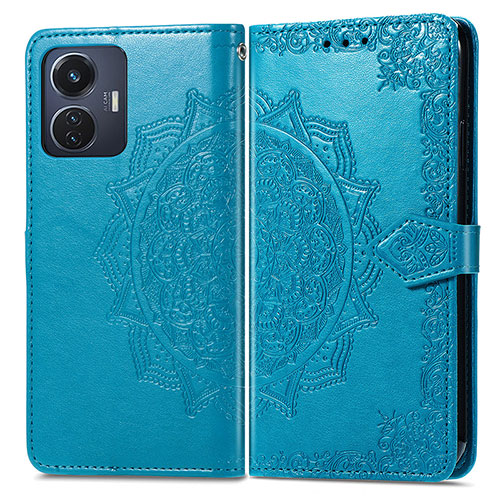 Leather Case Stands Fashionable Pattern Flip Cover Holder for Vivo T1 4G Blue